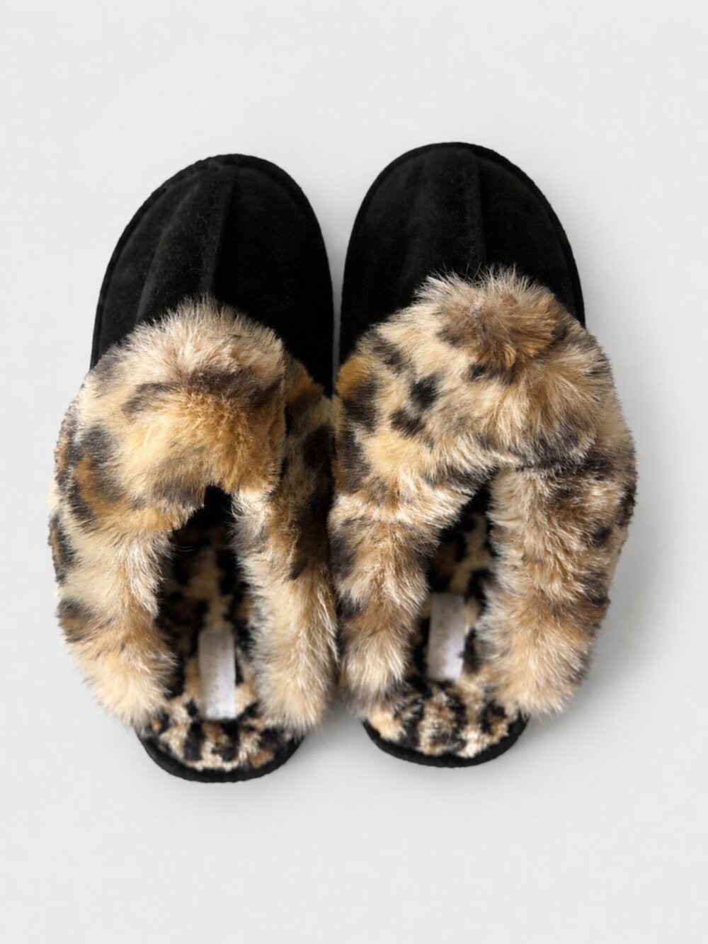 Barerun Leopard Fuzzy Slippers Slides M 7-8 NWOB
